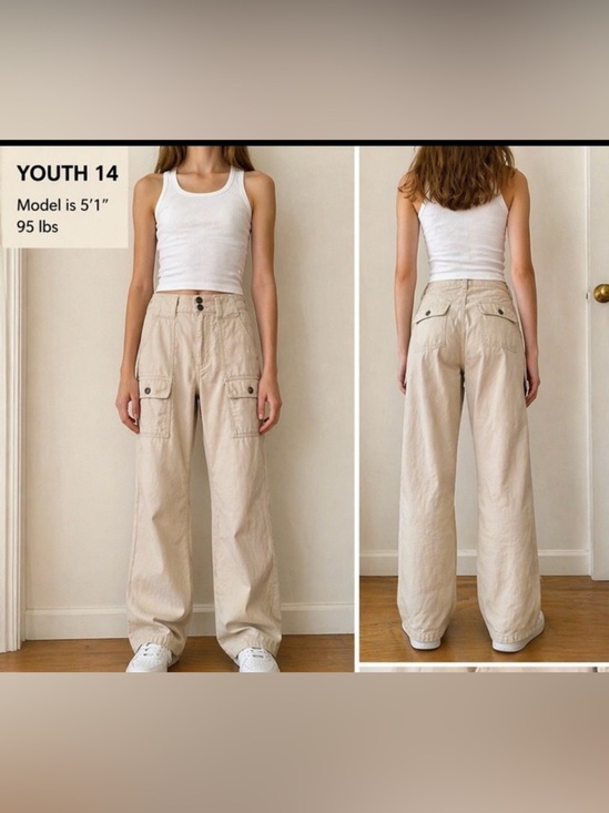 Ralph Lauren Other - Ralph Lauren Cargo Pants Youth 14 Beige Wide Leg Utility 100% Cotton Kids Unisex